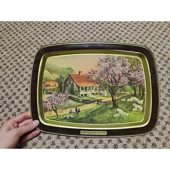 Vintage Currier & Ives American Homestead ALL 4 Seasons 1868 Metal Serving trays - Picture 2 of 6